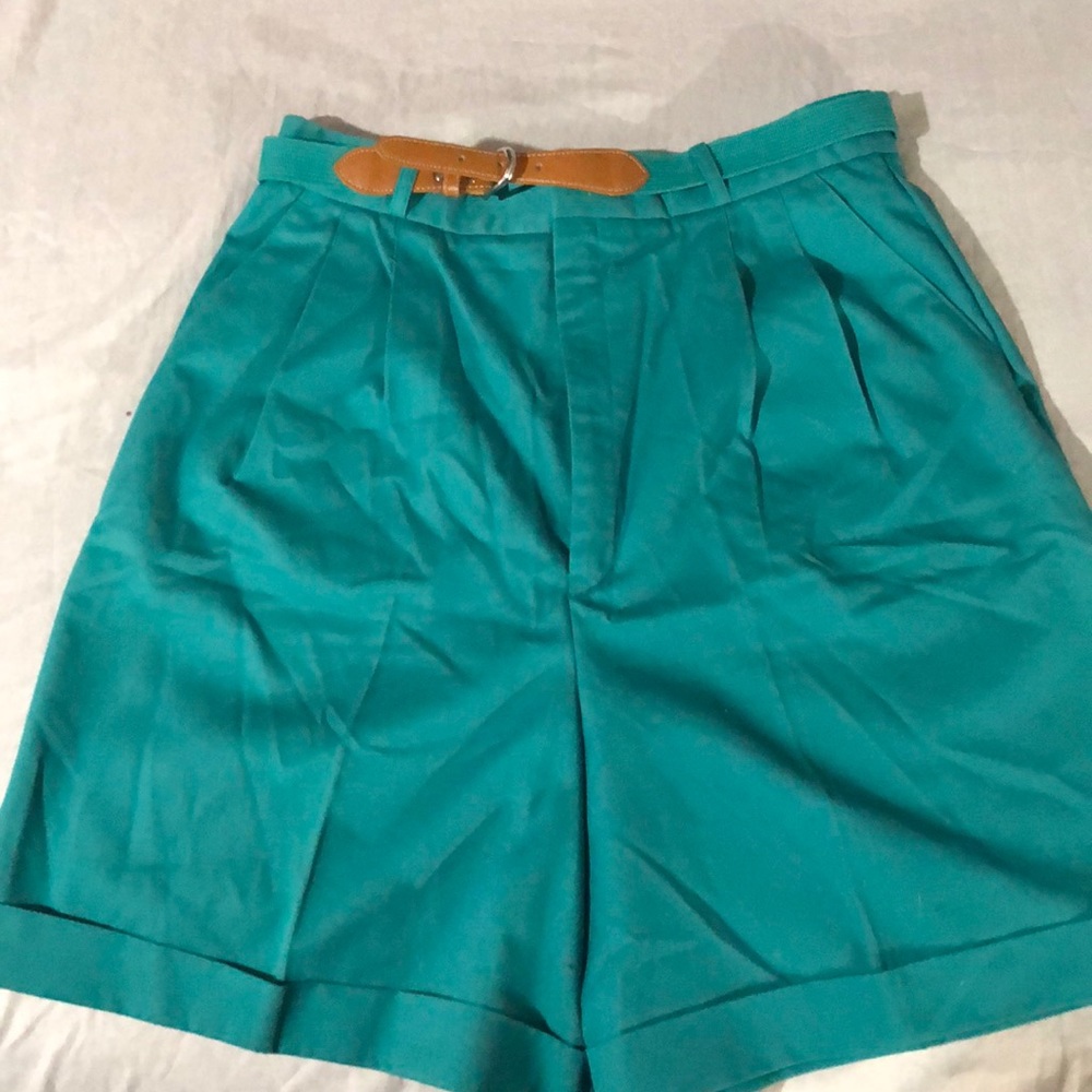 Turquoise/Aqua high waisted vintage shorts w/belt